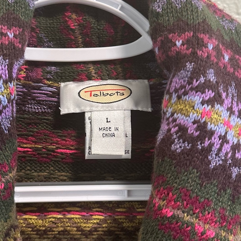 Talbots VINTAGE Wool Blend Fair Isle Shawl Collar Button Down Knit Cardigan - Picture 7 of 8